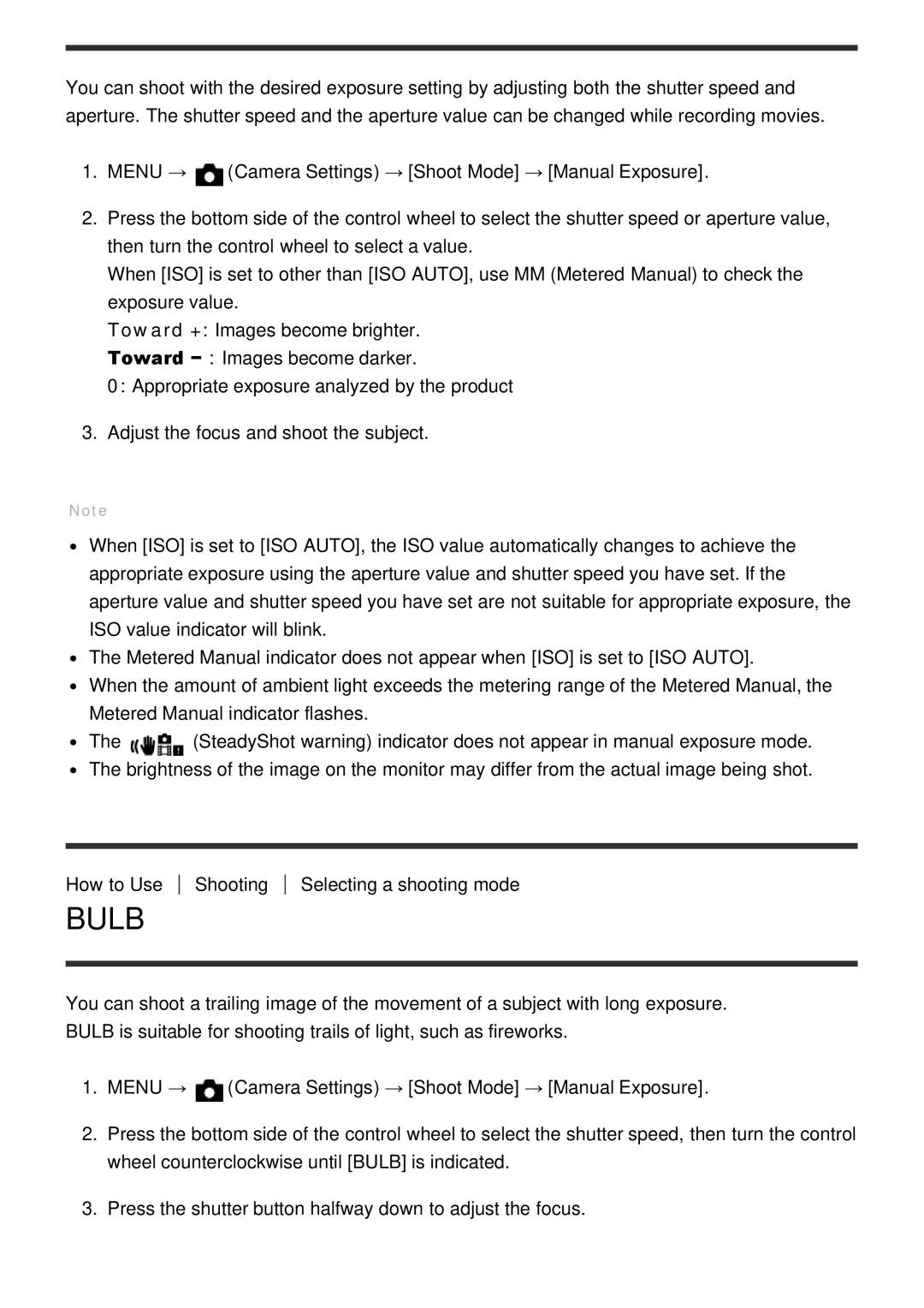 Sony ILCE-5000 manual Bulb 