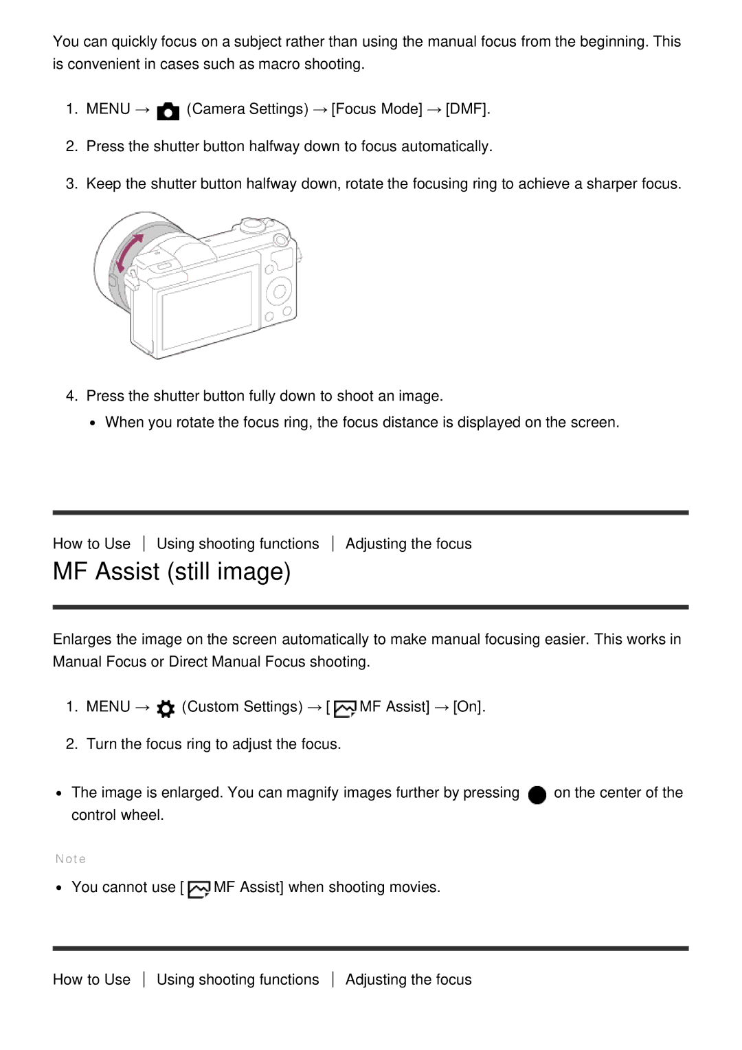 Sony ILCE-5000 manual MF Assist still image 