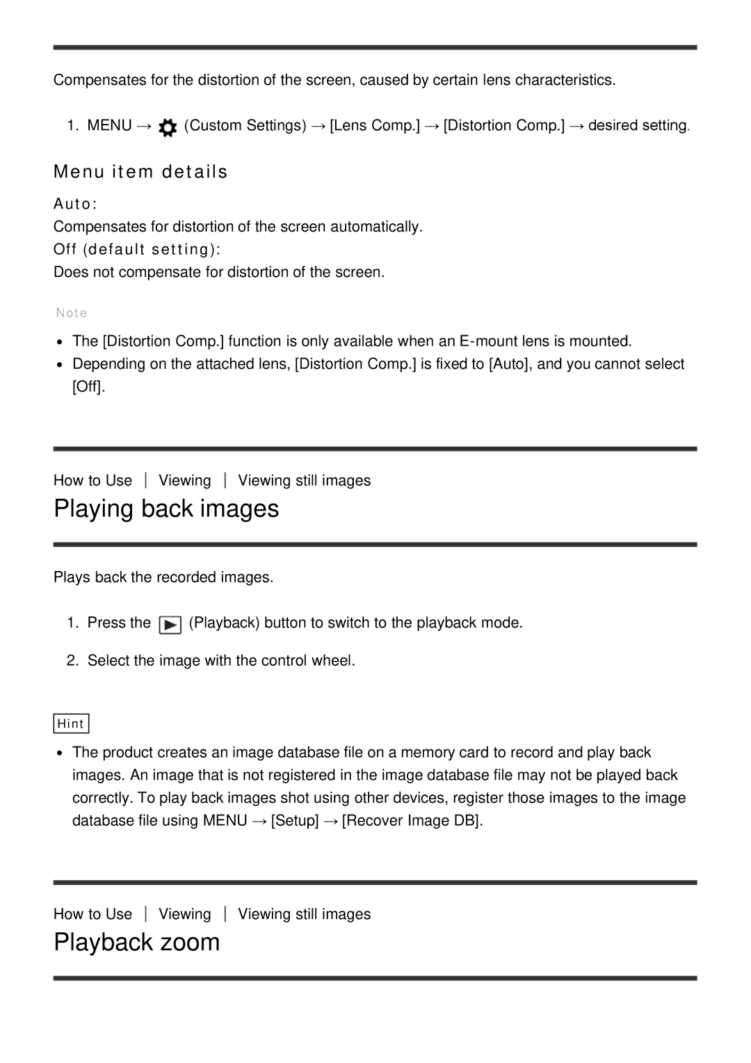 Sony ILCE-5000 manual Playing back images, Playback zoom, Auto 