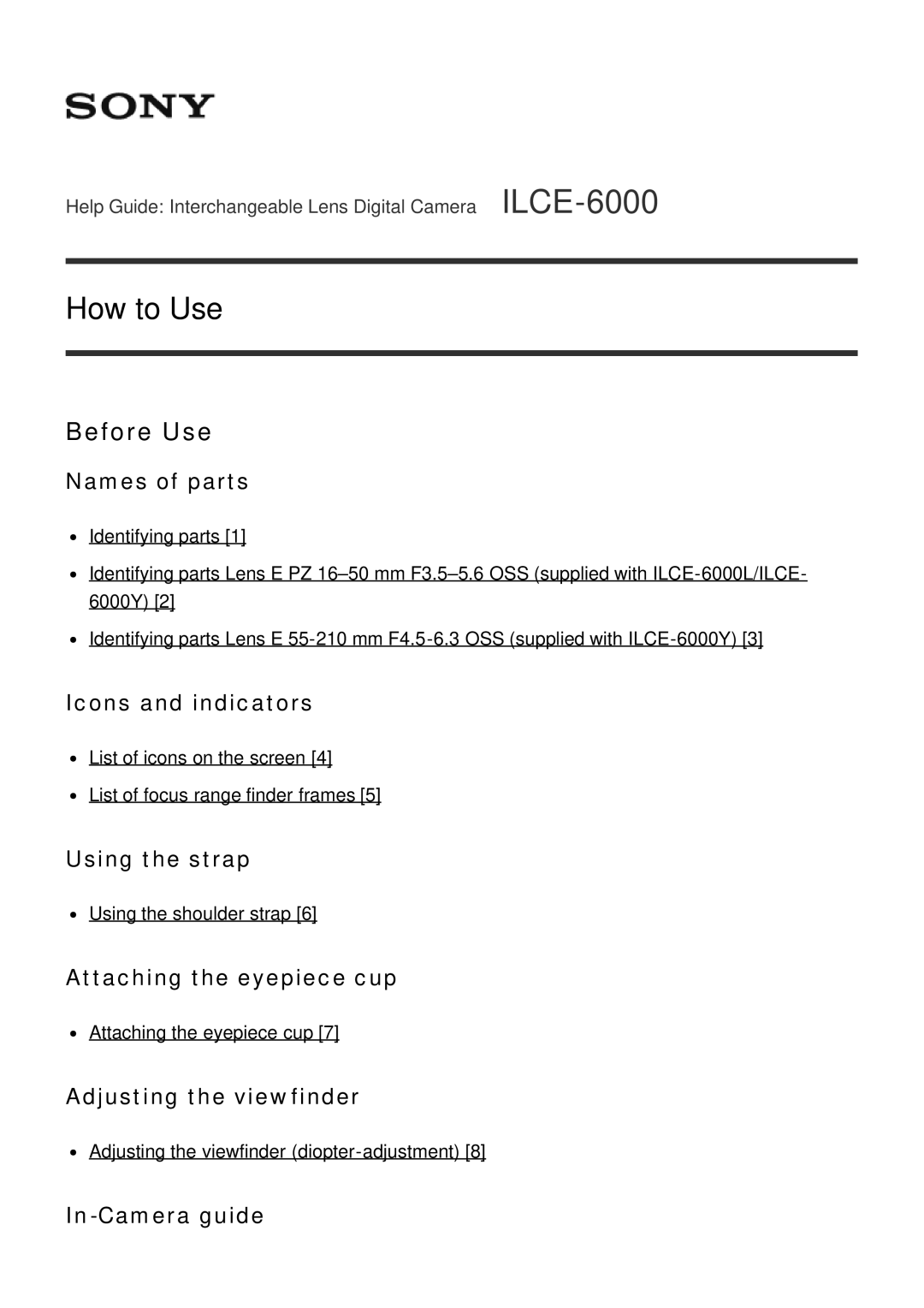 Sony ILCE6000B, ILCE6000LB manual How to Use, Before Use 