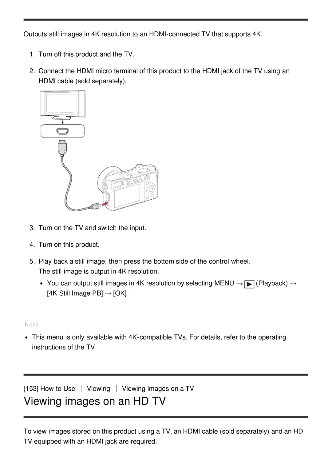 Sony ILCE6000LB, ILCE6000B manual Viewing images on an HD TV 