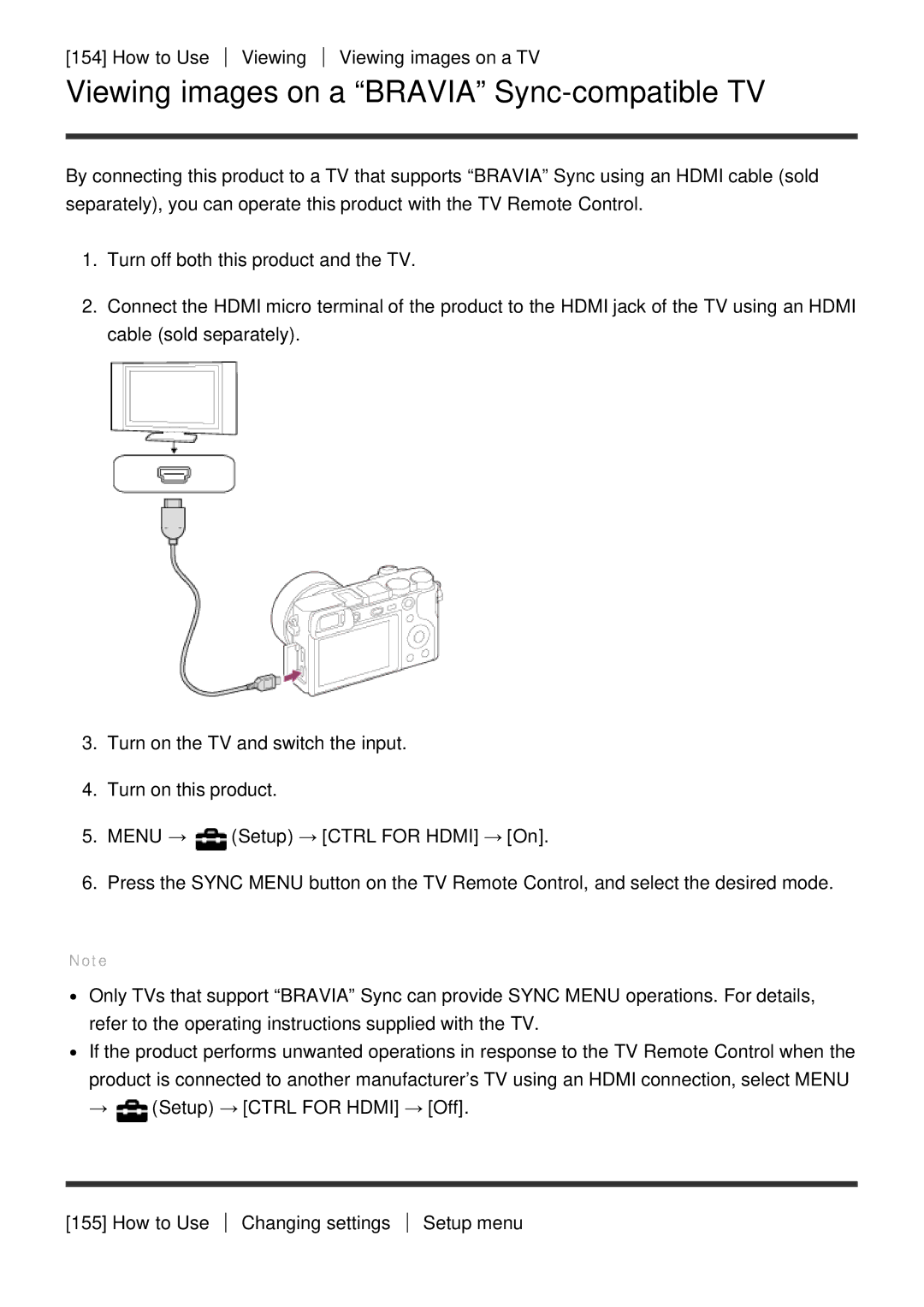 Sony ILCE6000LB, ILCE6000B manual Viewing images on a Bravia Sync-compatible TV 