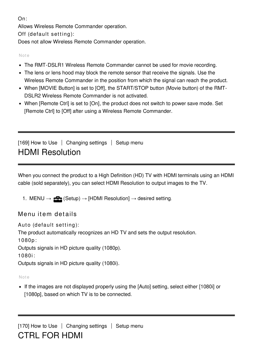 Sony ILCE6000LB, ILCE6000B manual Hdmi Resolution, 1080p, 1080i 