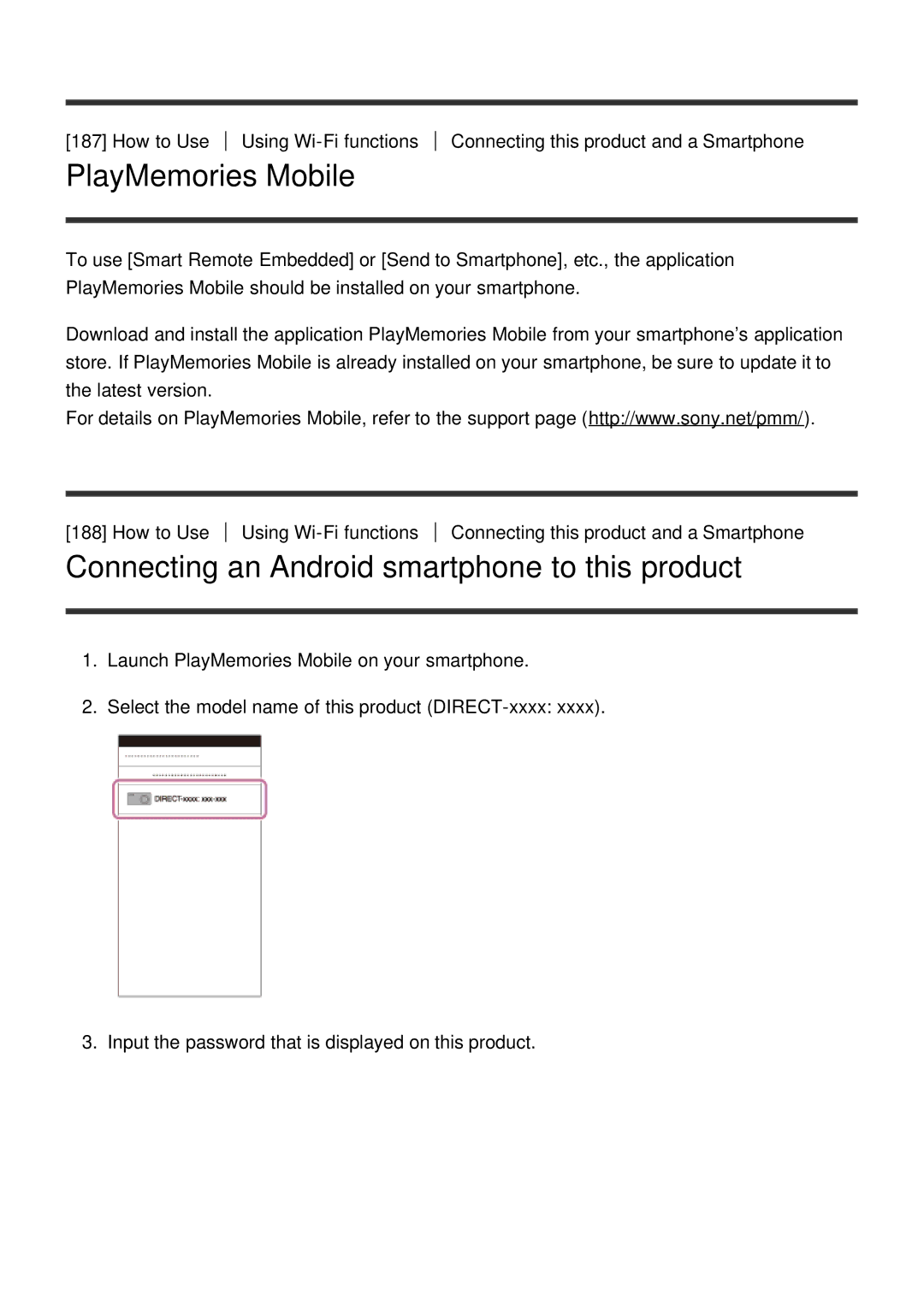 Sony ILCE6000LB, ILCE6000B manual PlayMemories Mobile, Connecting an Android smartphone to this product 