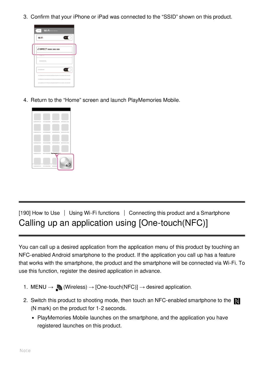 Sony ILCE6000LB, ILCE6000B manual Calling up an application using One-touchNFC 