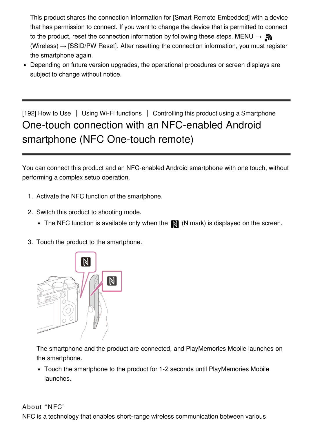 Sony ILCE6000LB, ILCE6000B manual About NFC 