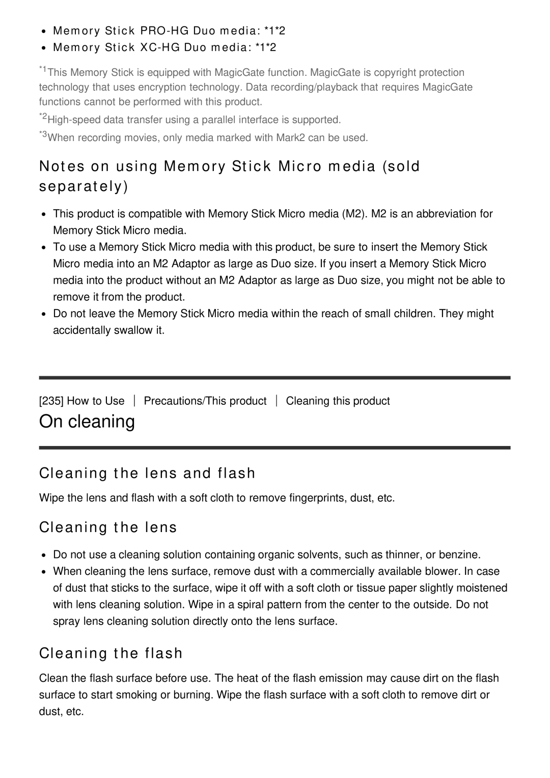 Sony ILCE6000LB, ILCE6000B manual On cleaning, Cleaning the lens and flash, Cleaning the flash 