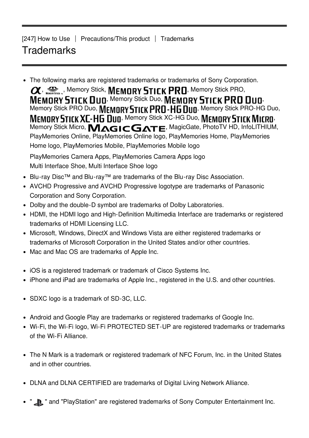 Sony ILCE6000LB, ILCE6000B manual Trademarks 