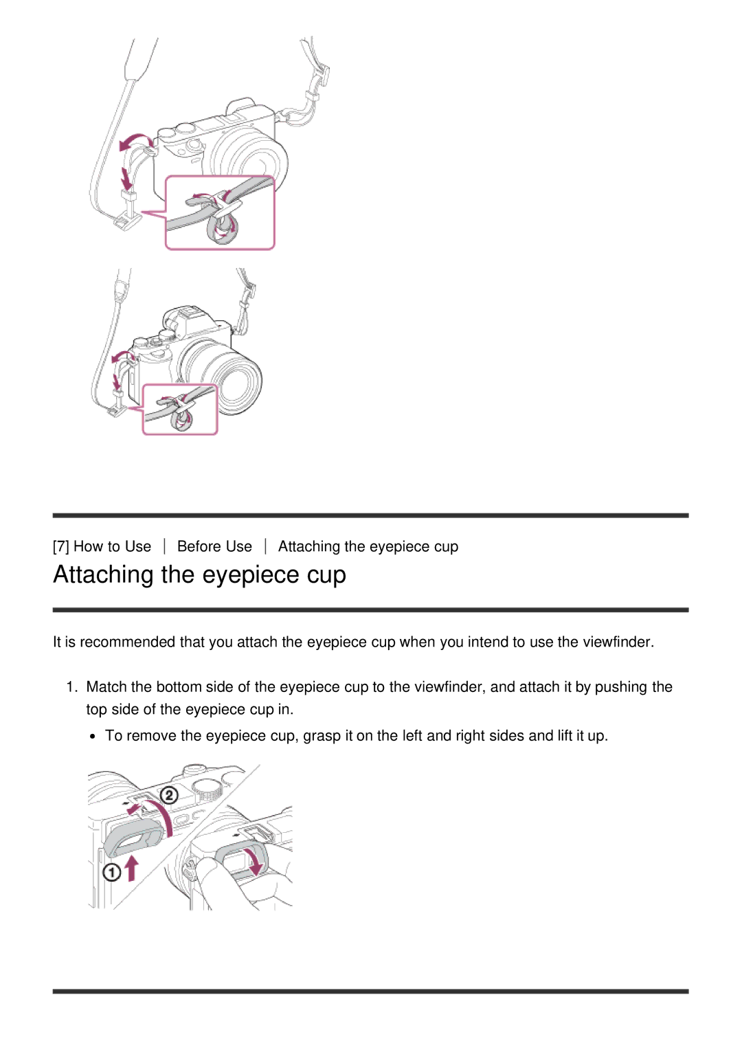 Sony ILCE6000LB, ILCE6000B manual Attaching the eyepiece cup 