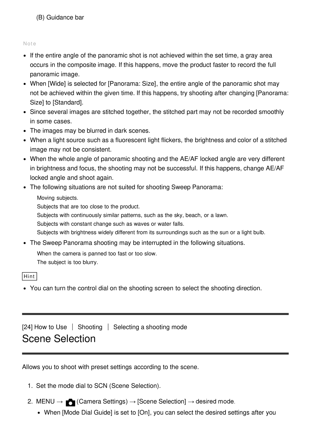 Sony ILCE6000LB, ILCE6000B manual Scene Selection 