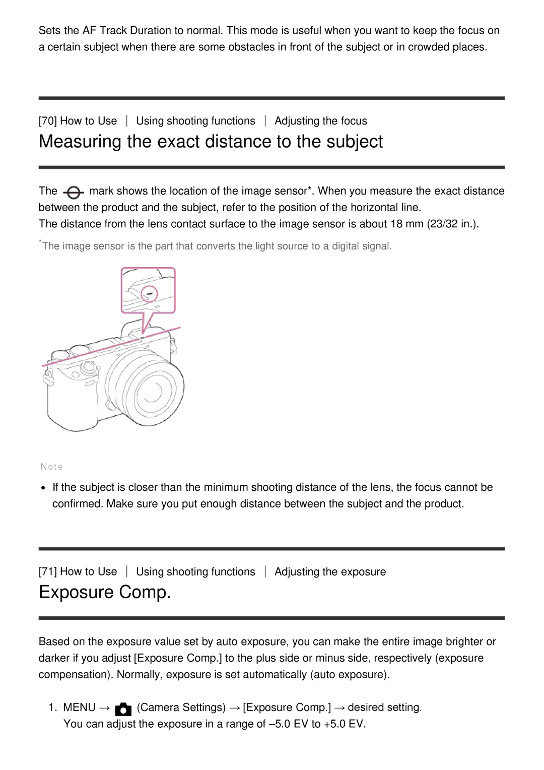 Sony ILCE6000B, ILCE6000LB manual Measuring the exact distance to the subject, Exposure Comp 