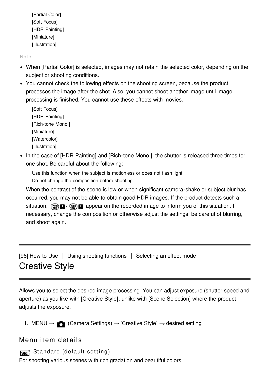 Sony ILCE6000LB, ILCE6000B manual Creative Style, Standard default setting 