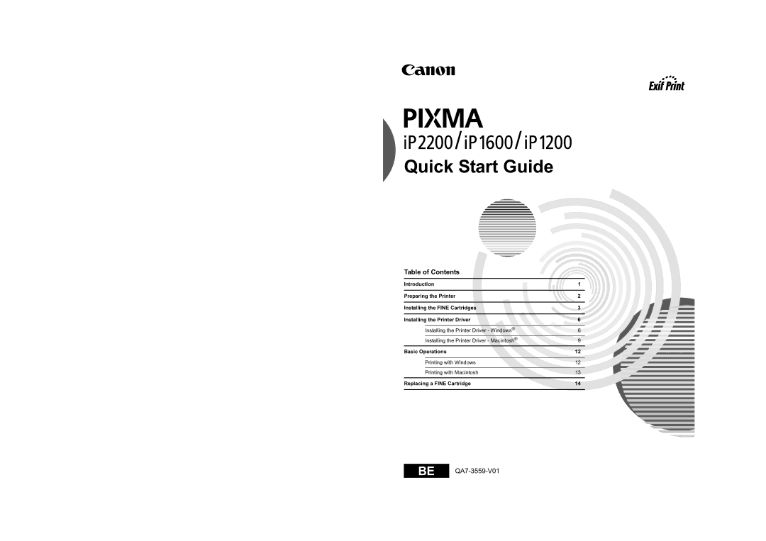 Sony iP2200, iP1600, iP1200 quick start Quick Start Guide, Table of Contents 