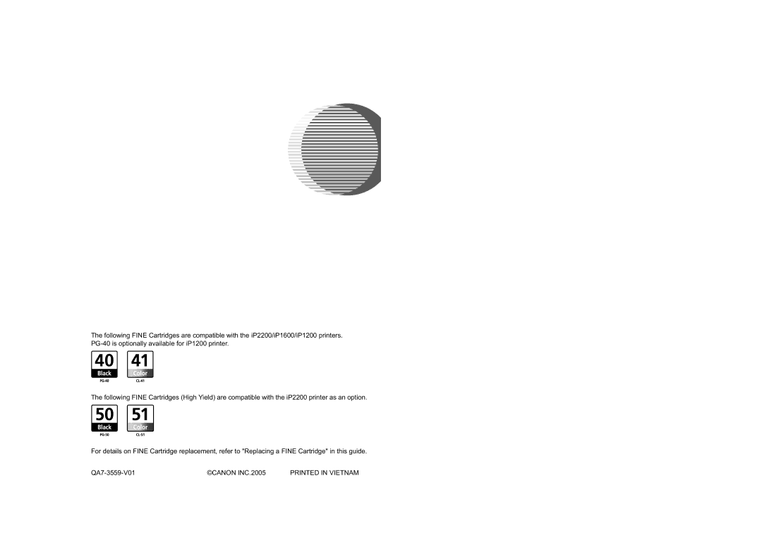 Sony iP1200, iP1600, iP2200 quick start Canon INC.2005 