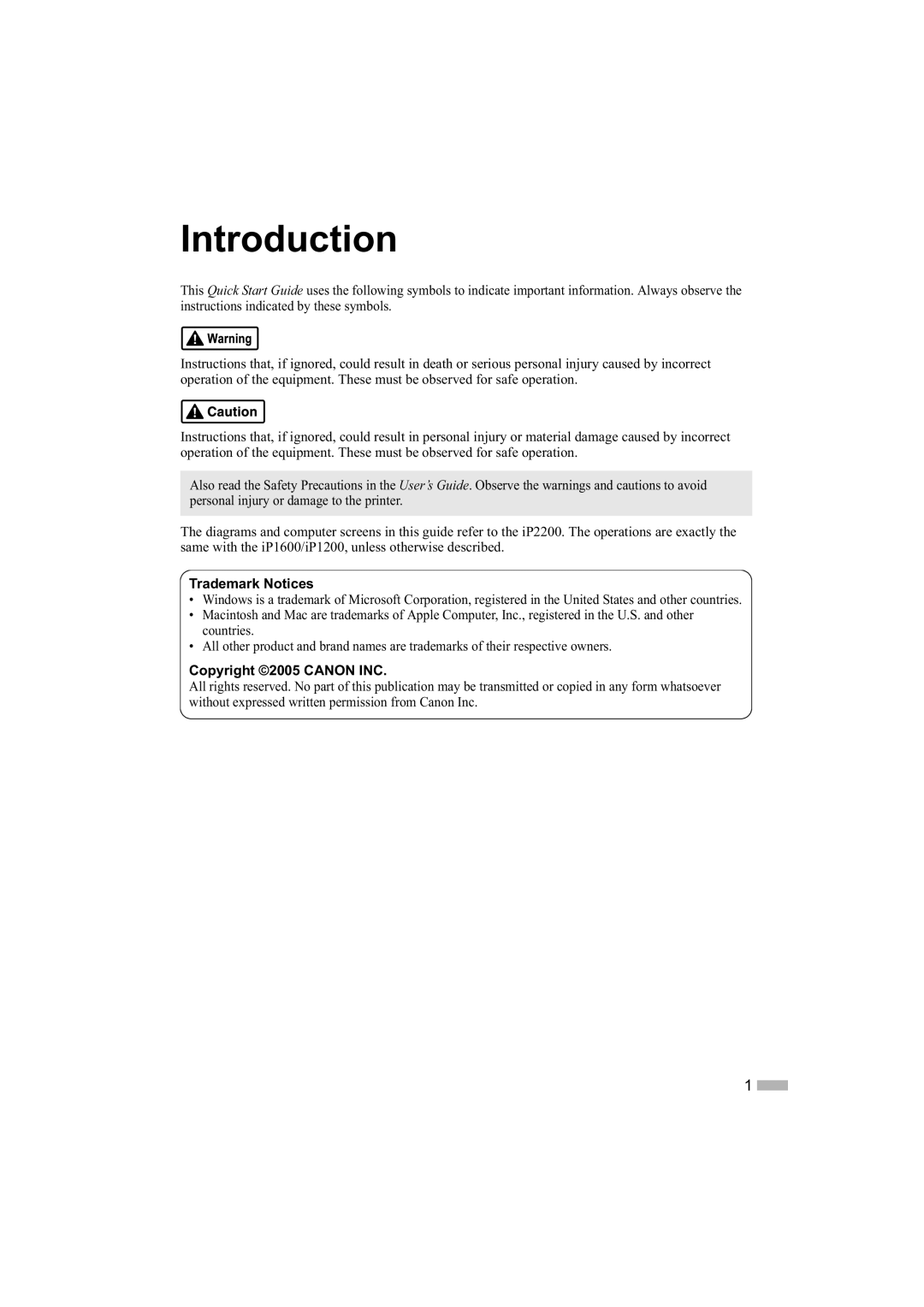 Sony iP1600, iP2200, iP1200 quick start Introduction, Trademark Notices 