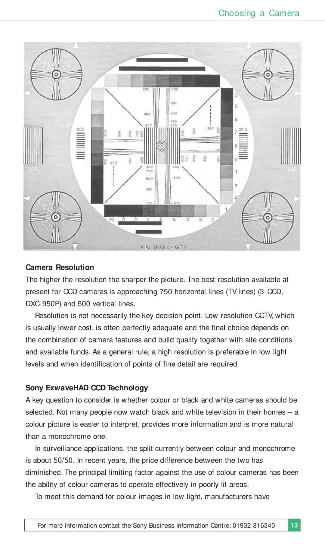 Sony ISSUE 3 manual Camera Resolution, Sony ExwaveHAD CCD Technology 