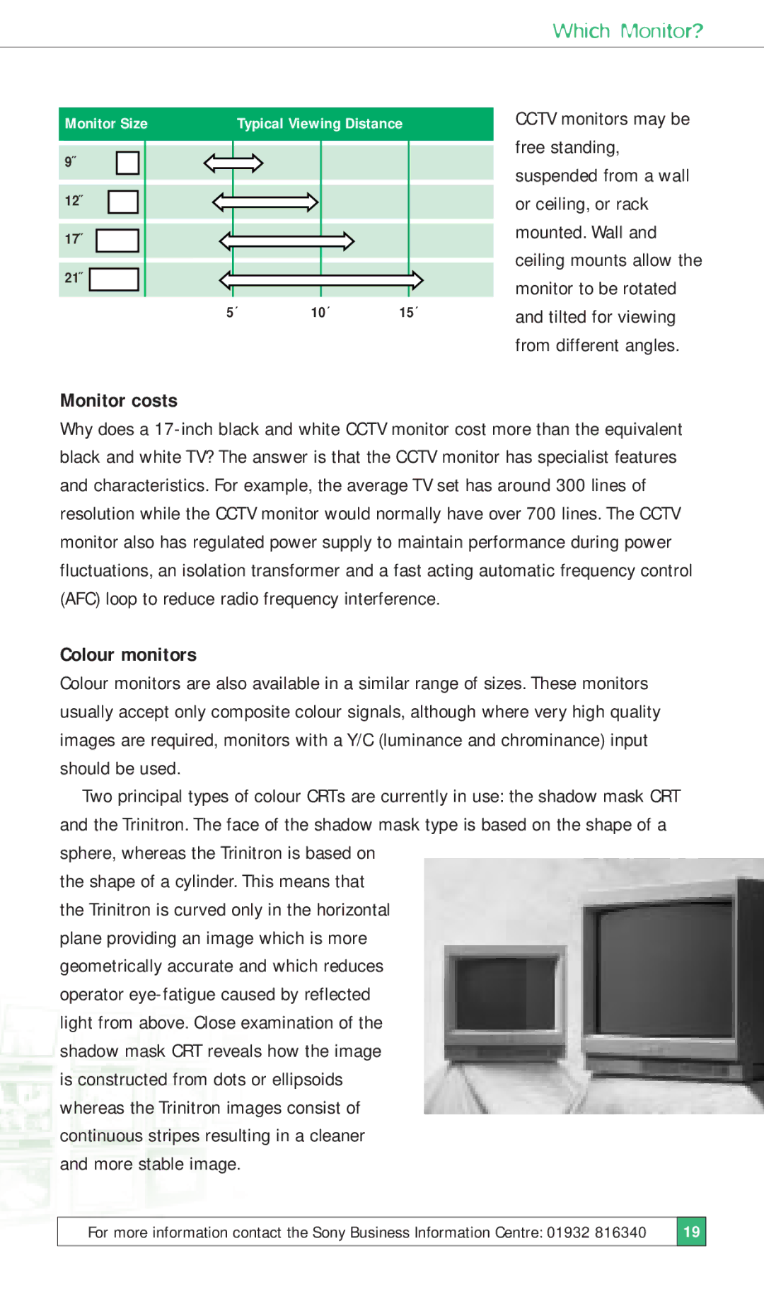 Sony ISSUE 3 manual Which Monitor?, Monitor costs, Colour monitors 