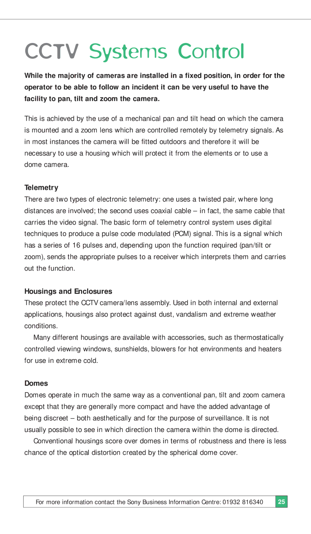 Sony ISSUE 3 manual Cctv Systems Control, Telemetry, Housings and Enclosures, Domes 