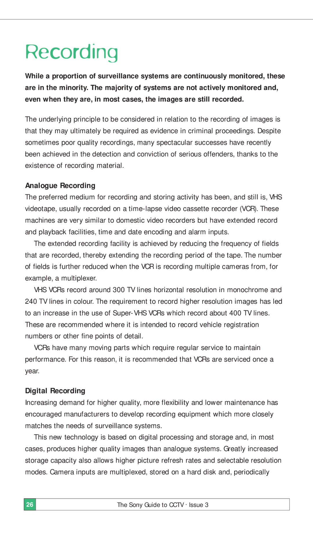 Sony ISSUE 3 manual Analogue Recording, Digital Recording 