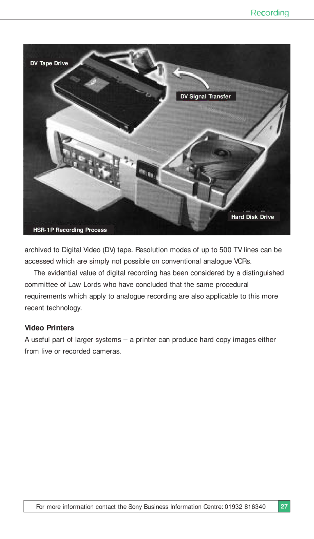 Sony ISSUE 3 manual Recording, Video Printers 