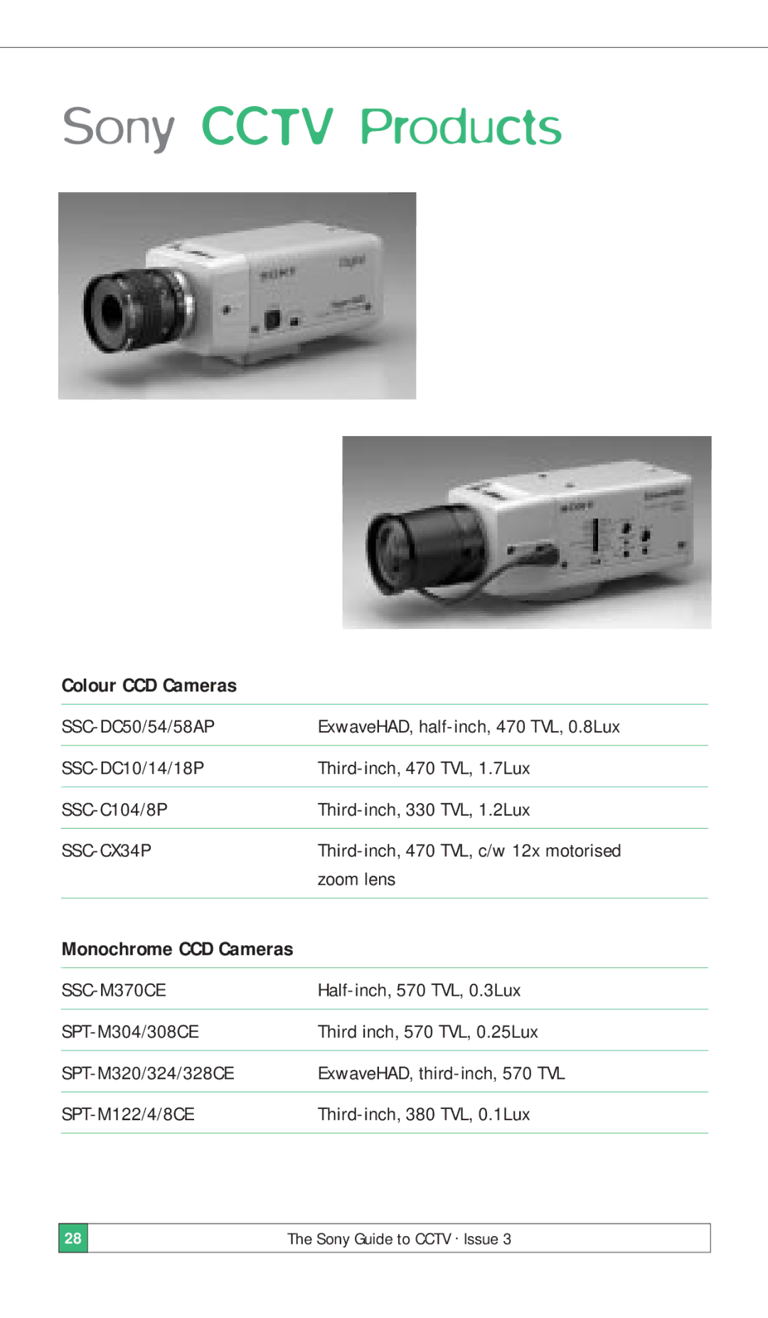 Sony ISSUE 3 manual Sony Cctv Products, Colour CCD Cameras 