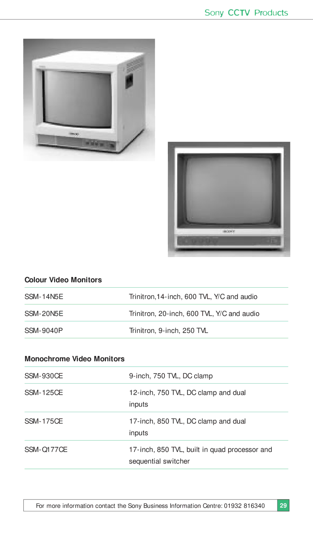 Sony ISSUE 3 manual Sony Cctv Products, Colour Video Monitors 