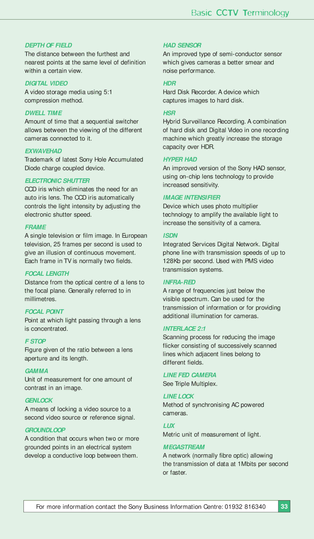 Sony ISSUE 3 manual Basic Cctv Terminology, Depth of Field 