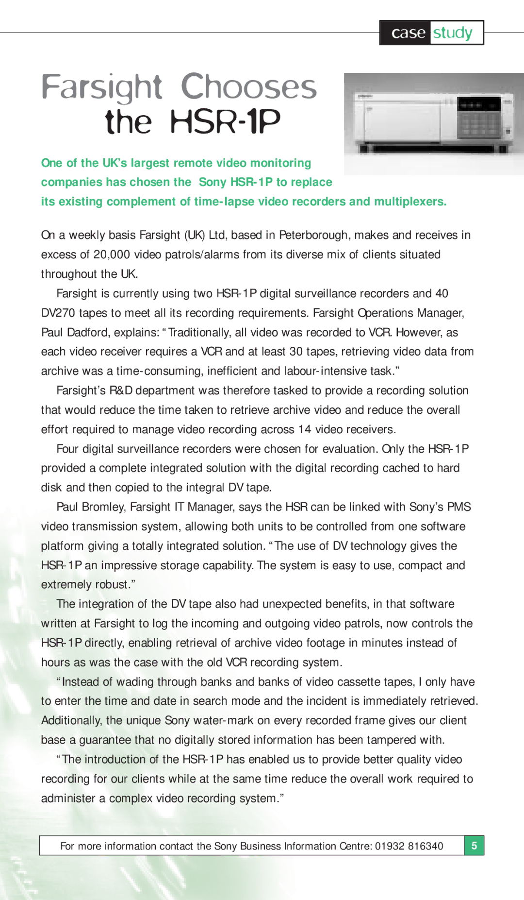 Sony ISSUE 3 manual Farsight Chooses, HSR-1P 