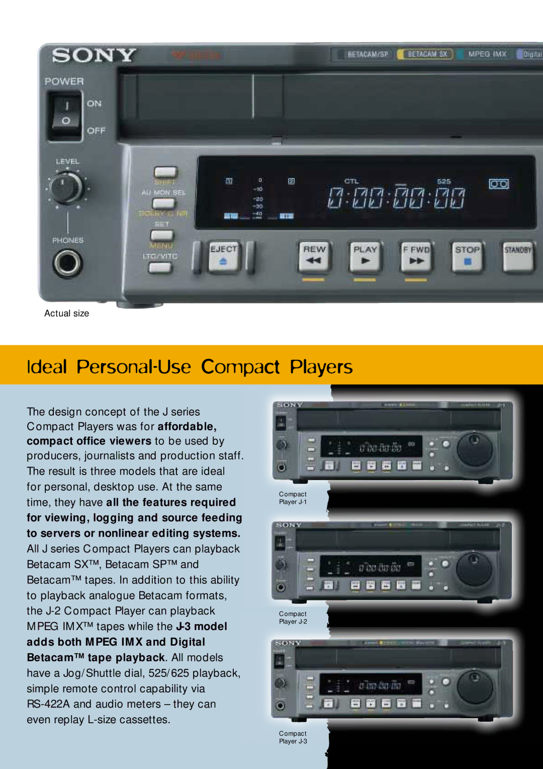 Sony J-3, J-2, J-1 manual Ideal Personal-Use Compact Players 