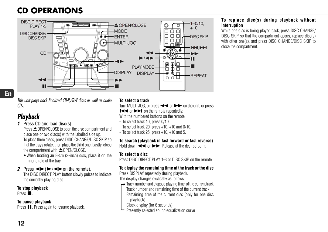 Sony JAX-S8 manual CD Operations, Playback 