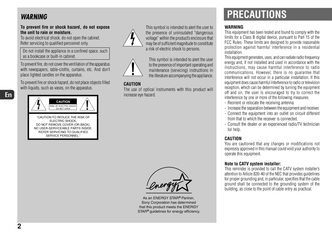 Sony JAX-S8 manual Precautions, Reorient or relocate the receiving antenna 