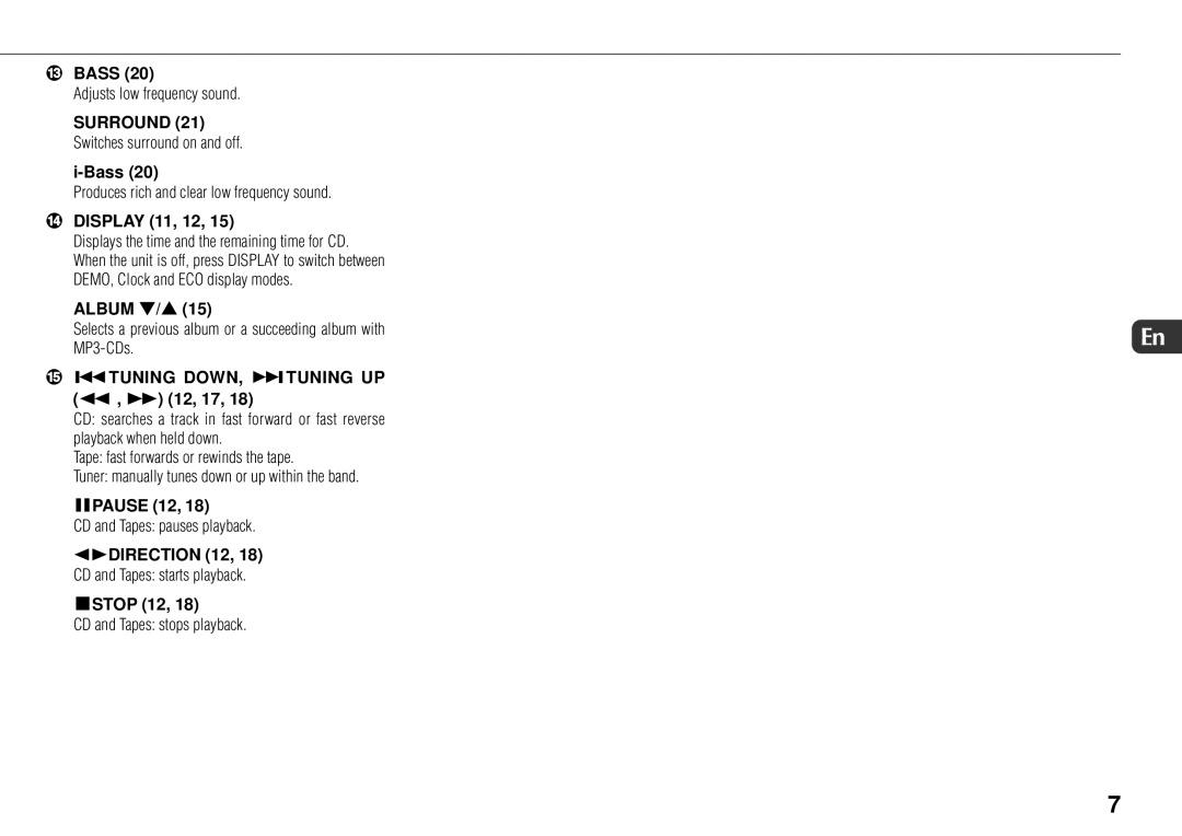 Sony JAX-S8 manual # Bass, $ Display 11, 12, Album k/i15, RTUNING DOWN, tTUNING UP f, g 12, 17, APAUSE 12, SSTOP 12 