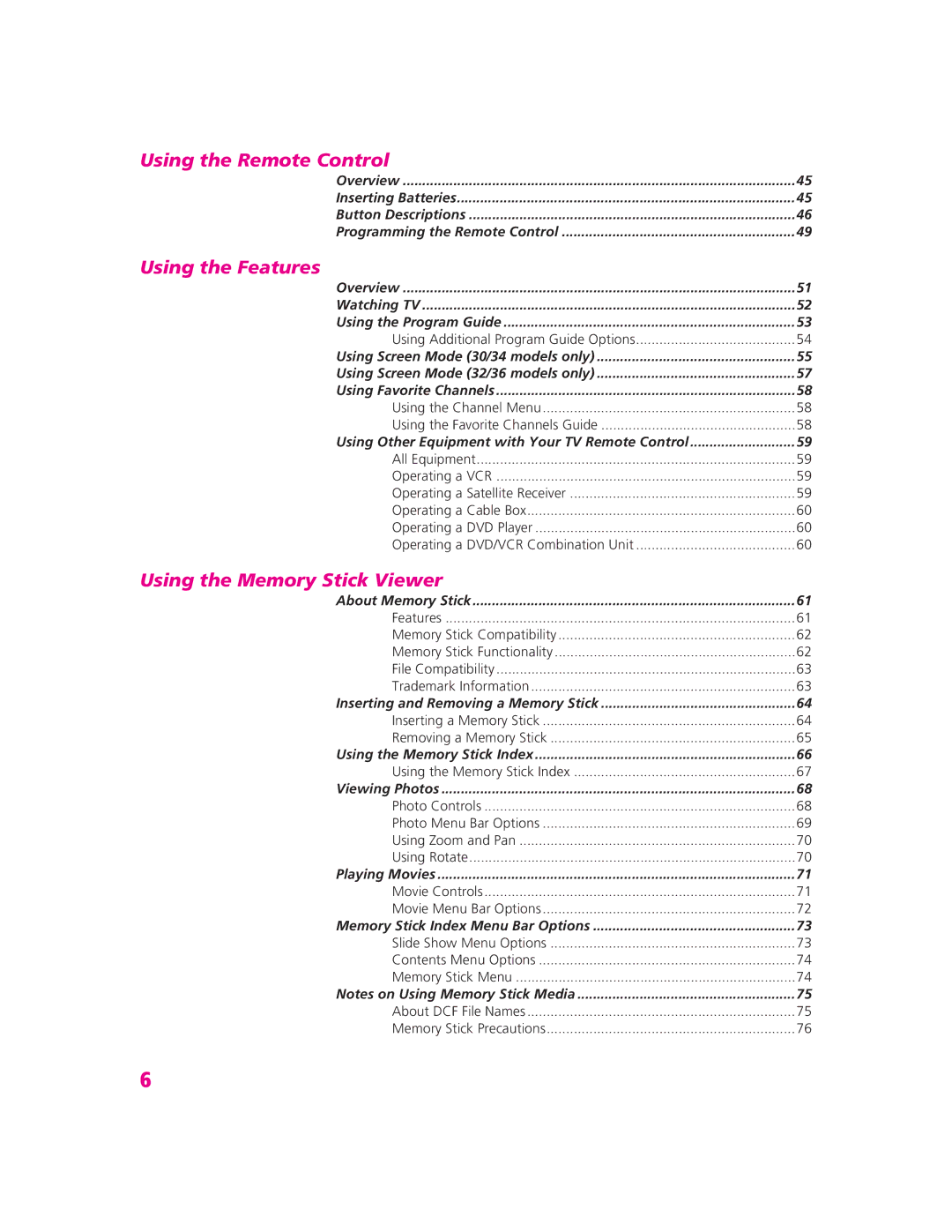 Sony KD-30XS955, KD-32XS945, KD-34SX955, KD-36SX955 manual Using the Remote Control 