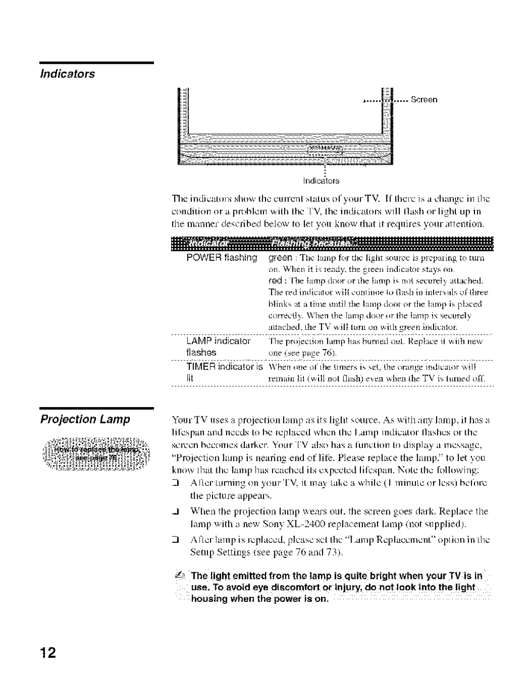 Sony KDF-50E2000, KDF-55E2000 manual Indicators 