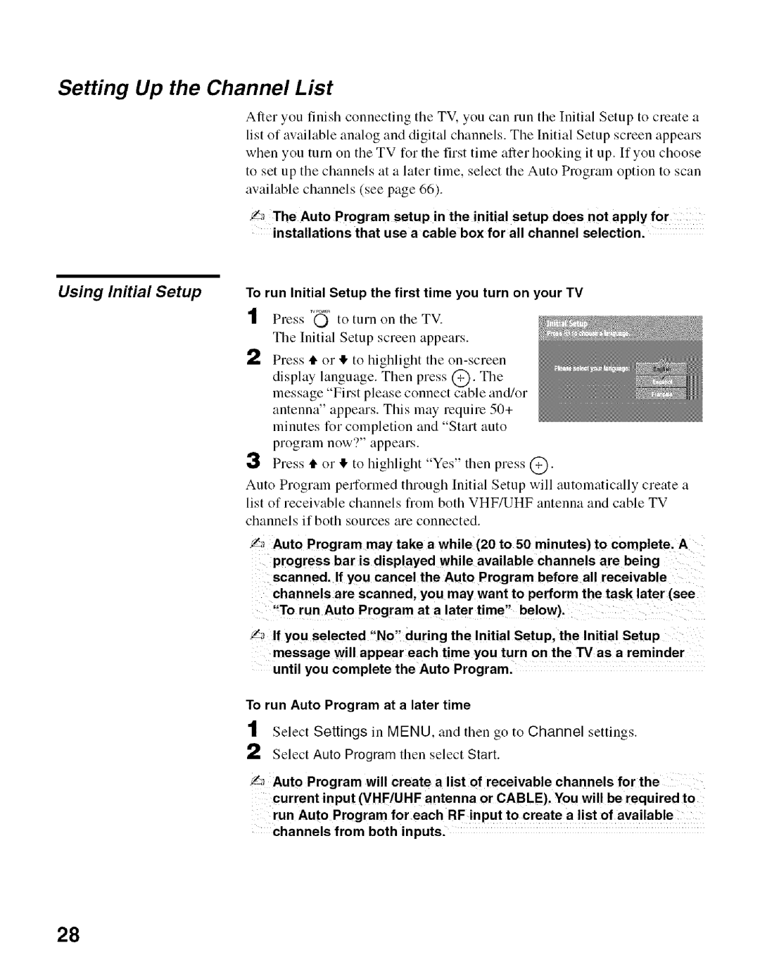 Sony KDF-50E2000, KDF-55E2000 manual Setting Up the Channel List, Select Settings in MENU, and then go to Channel settings 