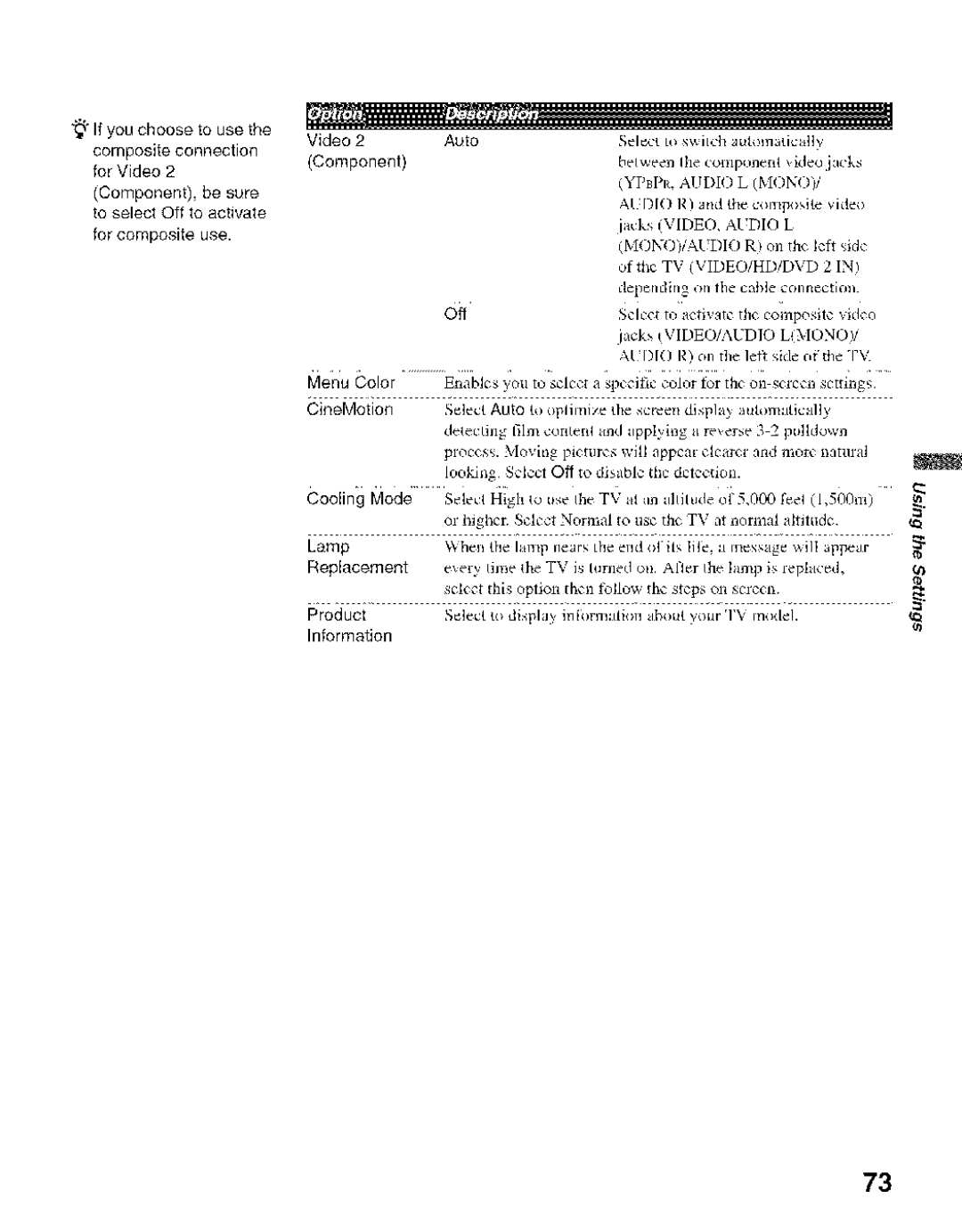 Sony KDF-55E2000, KDF-50E2000 manual Cooling Mode Seiect High, Lamp, Information 