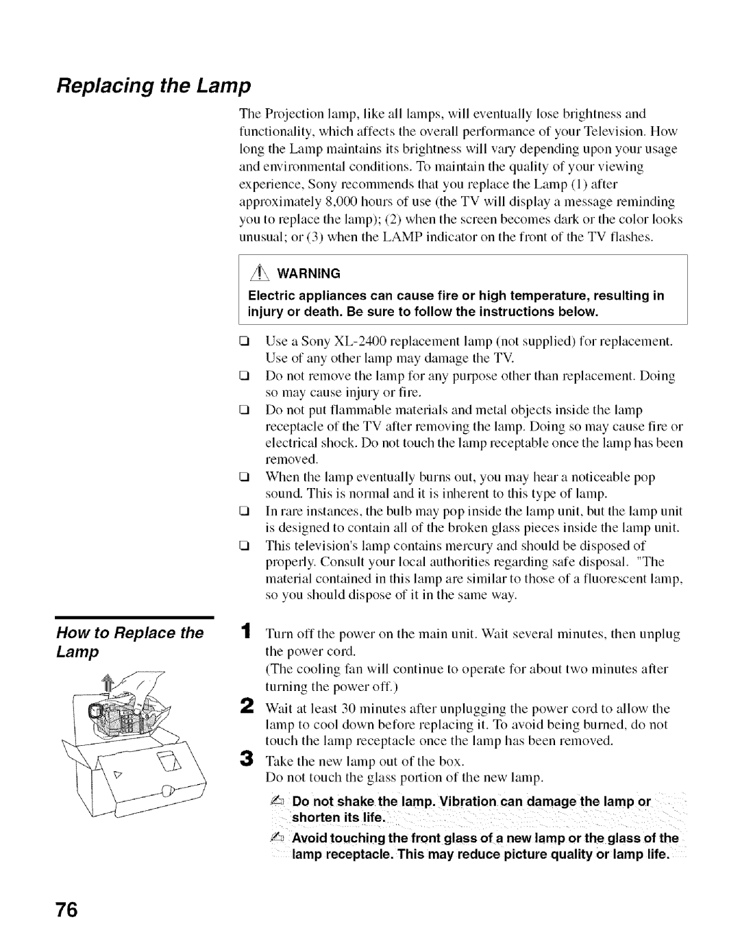 Sony KDF-50E2000, KDF-55E2000 manual Replacing the Lamp, How to Replace 