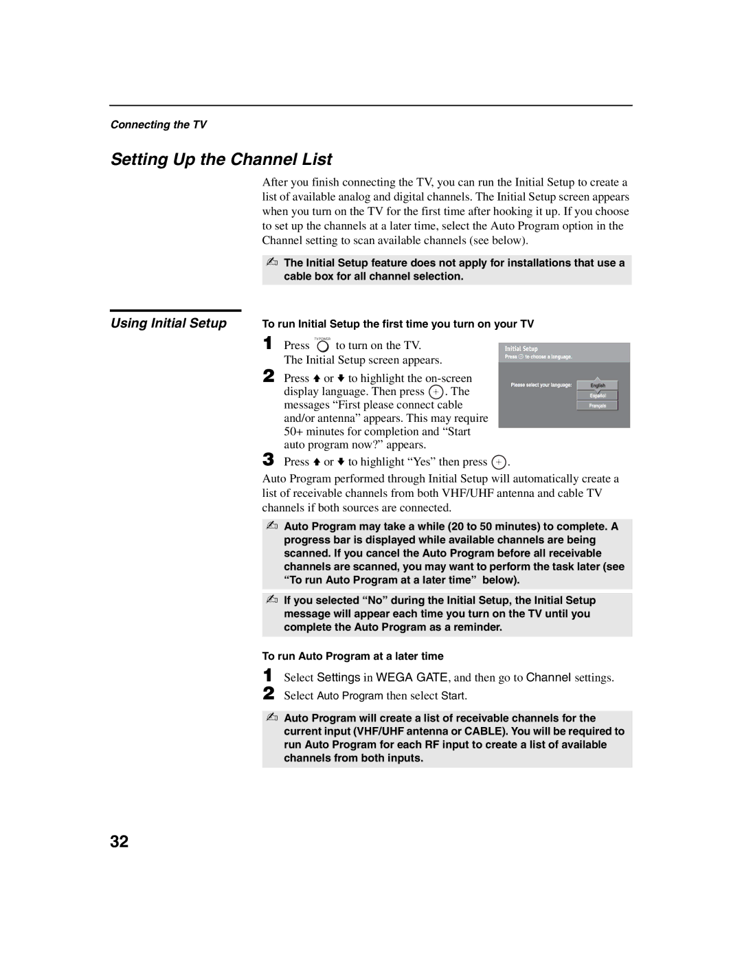 Sony KDF-E50A10, KDF-E42A10 operating instructions Setting Up the Channel List, Press 