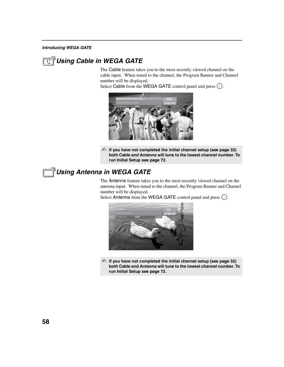 Sony KDF-E50A10, KDF-E42A10 operating instructions Using Cable in Wega Gate, Using Antenna in Wega Gate 