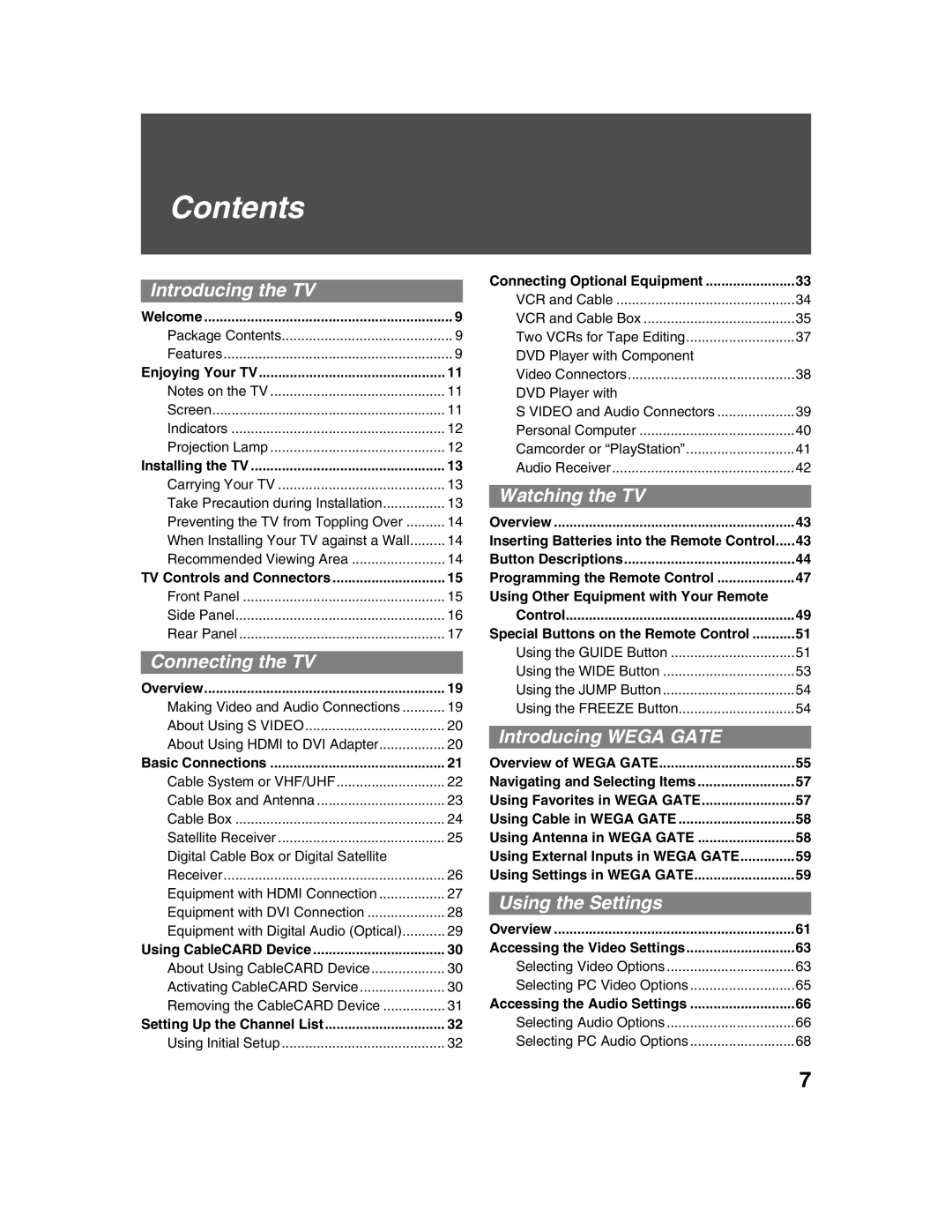 Sony KDF-E42A10, KDF-E50A10 operating instructions Contents 