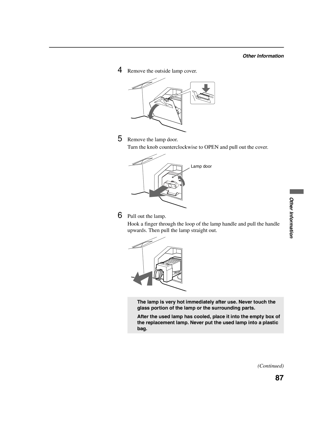 Sony KDF-E42A10, KDF-E50A10 operating instructions Lamp door 