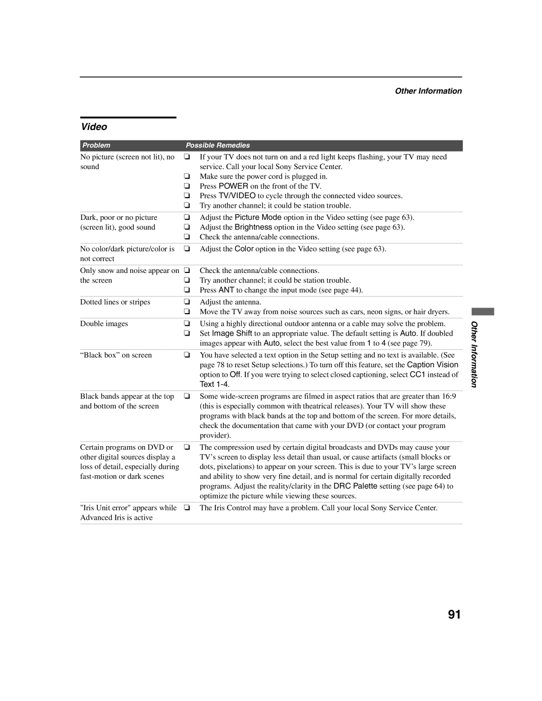 Sony KDF-E42A10, KDF-E50A10 operating instructions Video, Text 