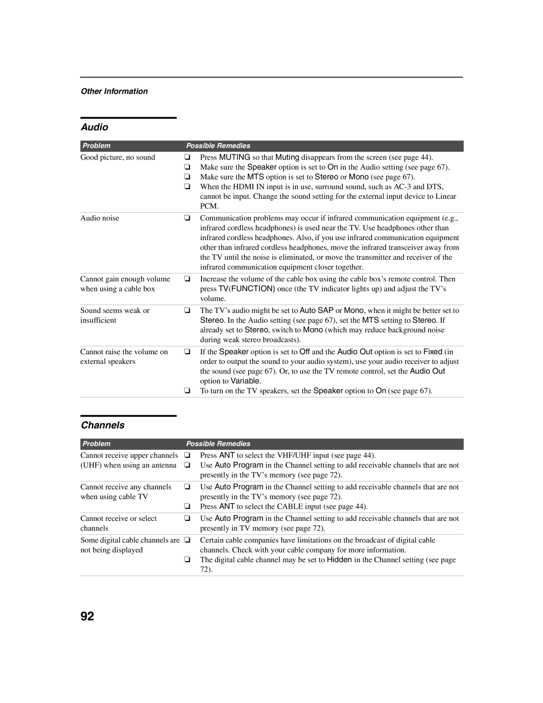 Sony KDF-E50A10, KDF-E42A10 operating instructions Audio, Channels 