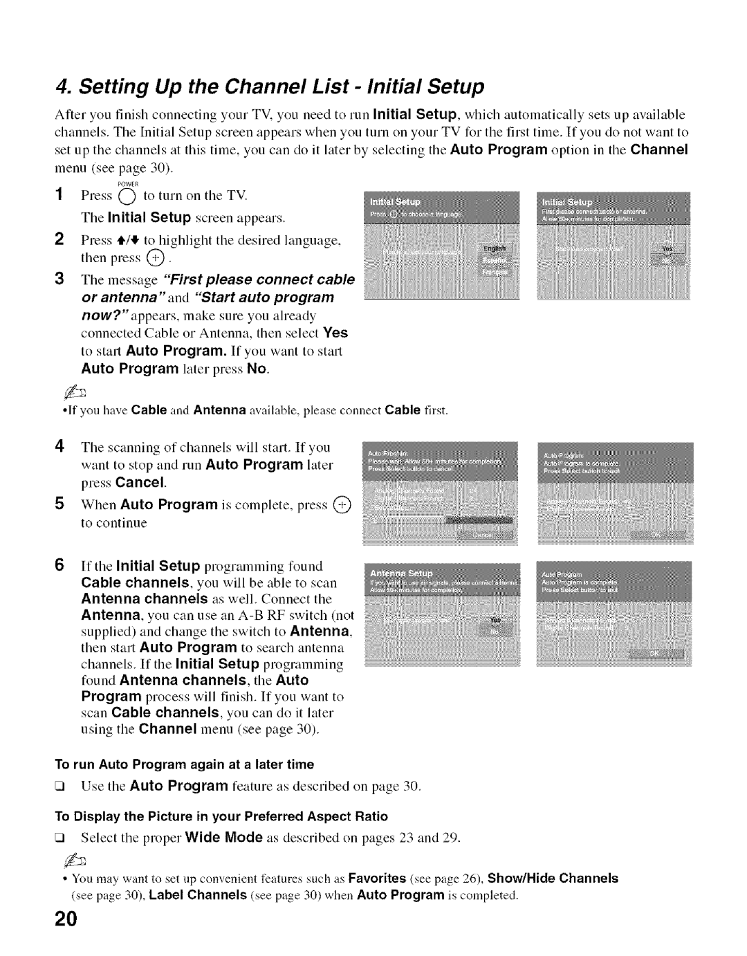 Sony KDL- 32ML 13fi manual Setting Up the Channel List Initial Setup, Auto Program later press No 