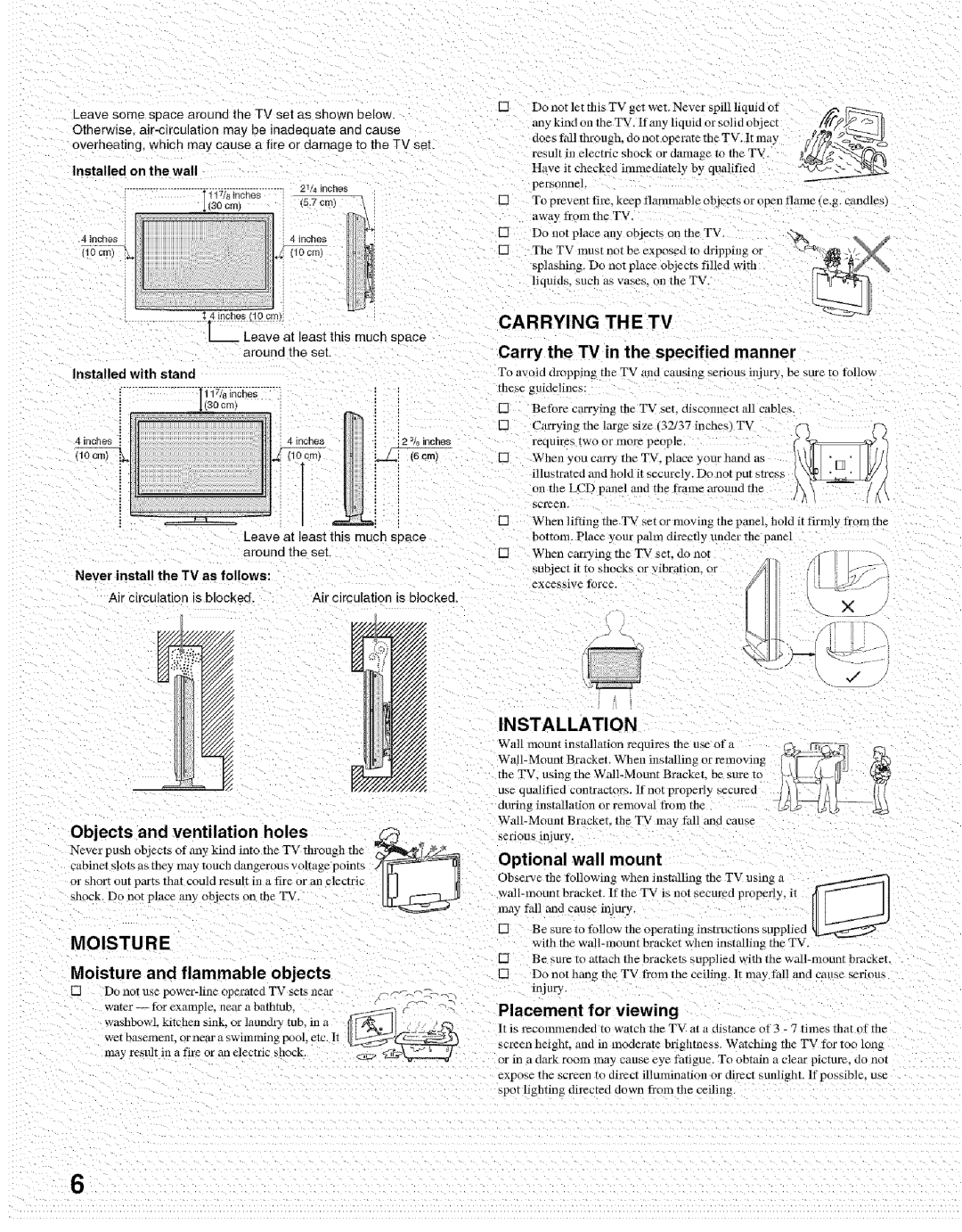 Sony KDL- 32ML 13fi manual Moisture 