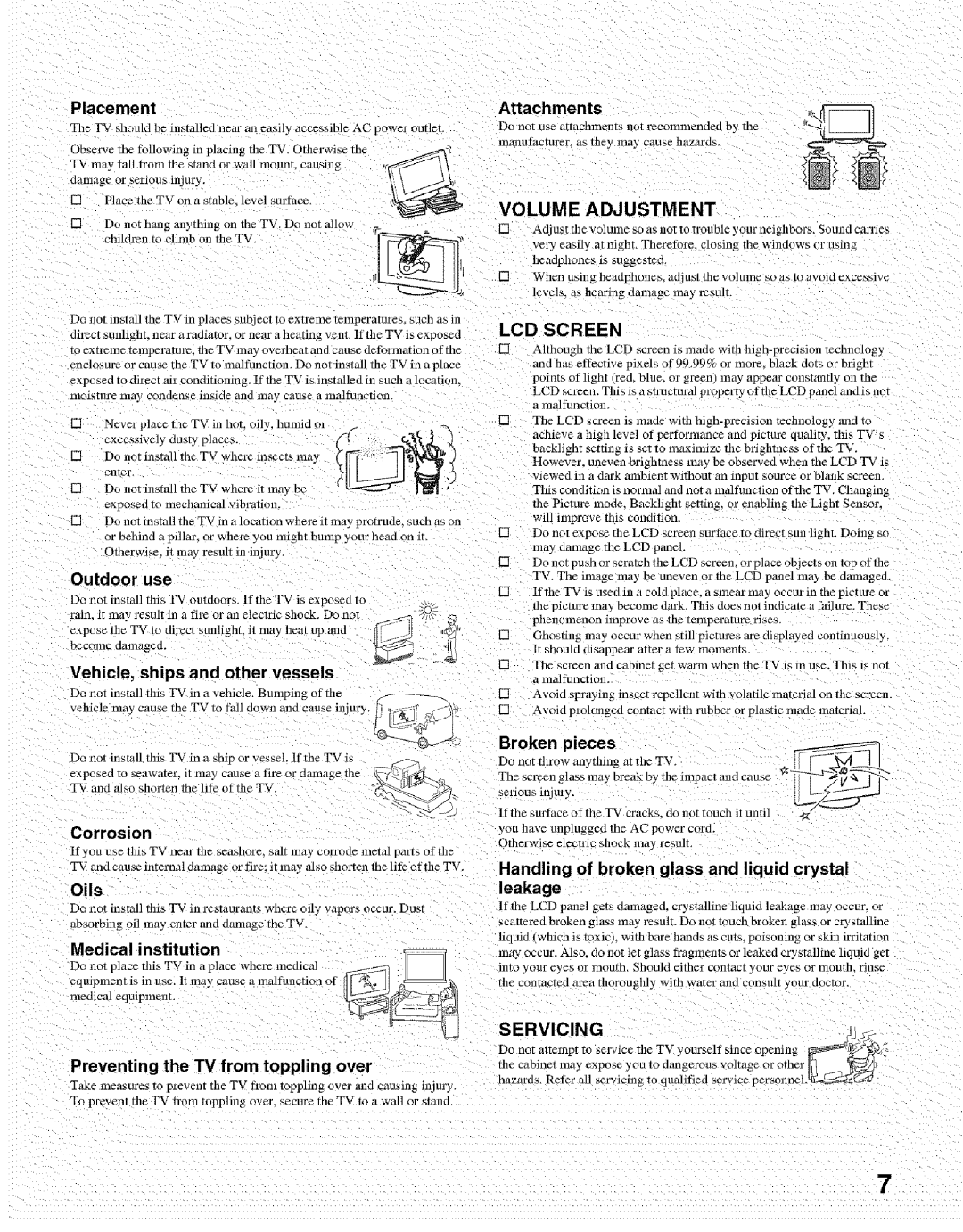 Sony KDL- 32ML 13fi manual Volume Adjustment, LCD Screen, Servicing 