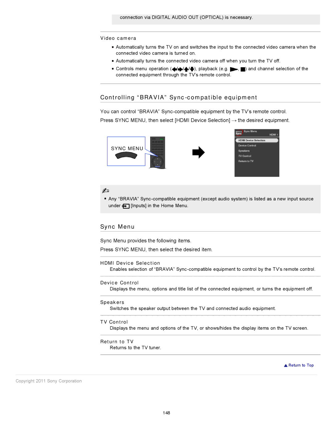 Sony KDL-32EX425, KDL-40EX525, KDL-46EX525, KDL-32EX525 manual Connection via Digital Audio OUT Optical is necessary 