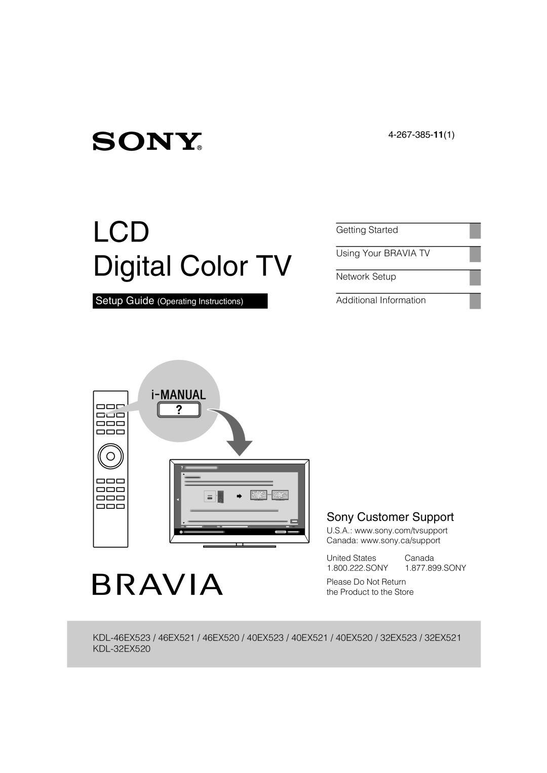 Sony KDL-40EX520, KDL-32EX520, KDL-40EX523, KDL-40EX521, KDL-46EX523, KDL-46EX521, KDL-46EX520, KDL-32EX521 setup guide Lcd 