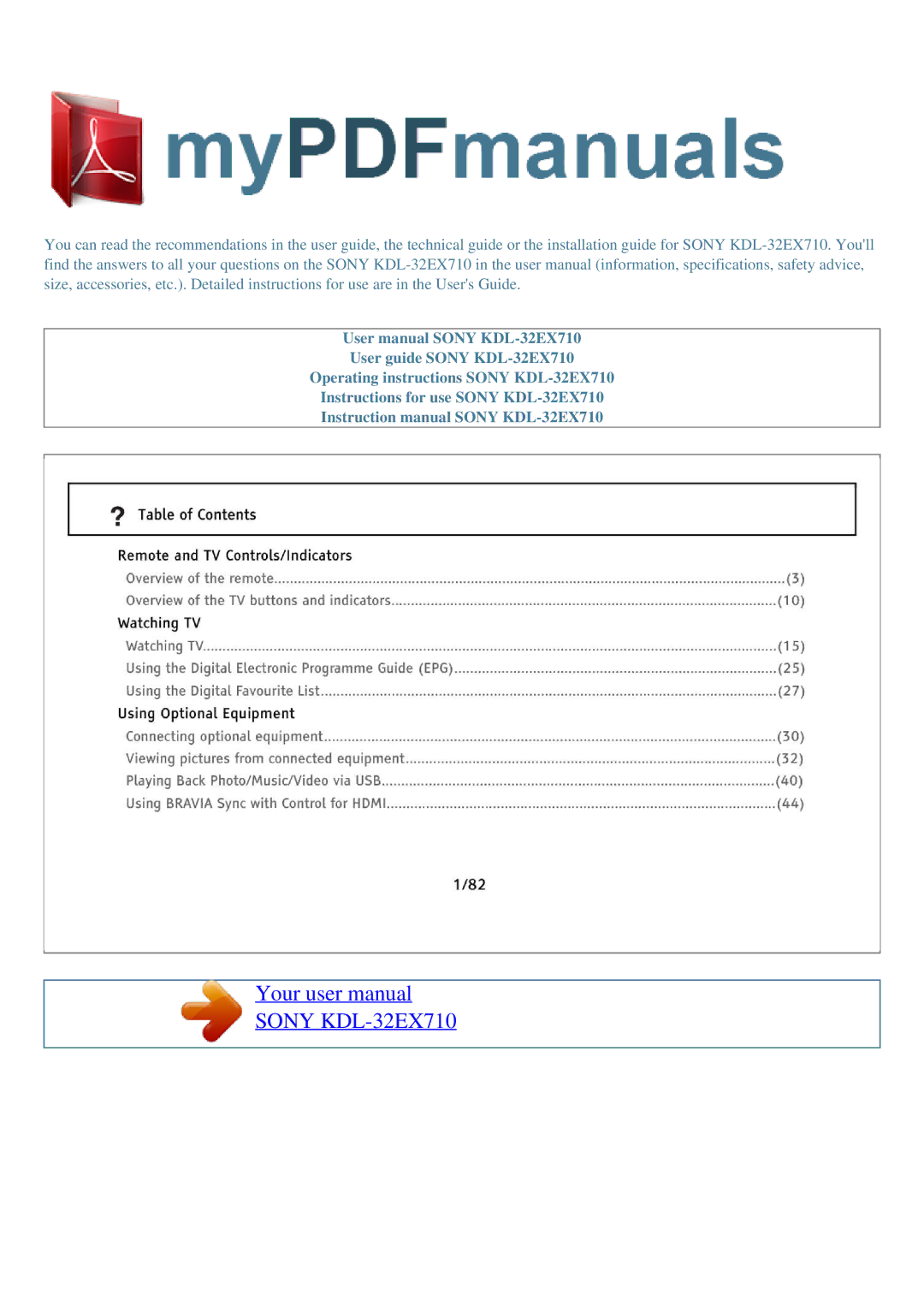 Sony user manual Sony KDL-32EX710 