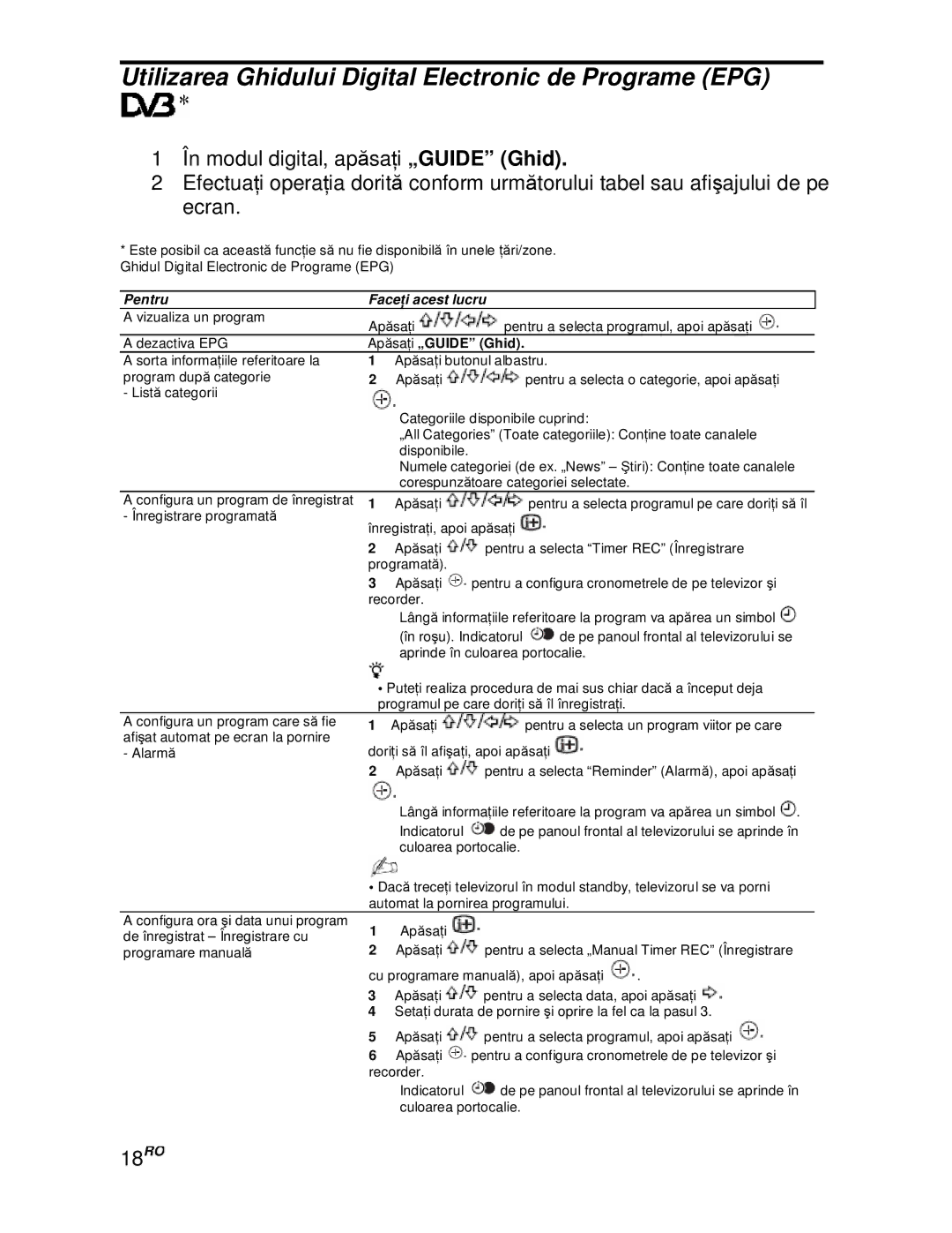 Sony KDL-46V4000/46V42xx manual Utilizarea Ghidului Digital Electronic de Programe EPG, 18RO, Apăsai „GUIDE Ghid 